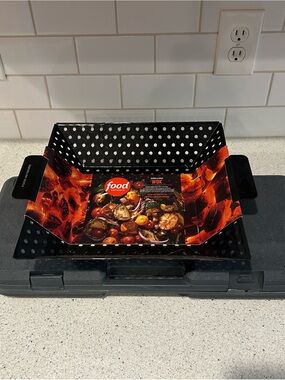 Food Network Black Grilling Wok Basket and grilling accessories